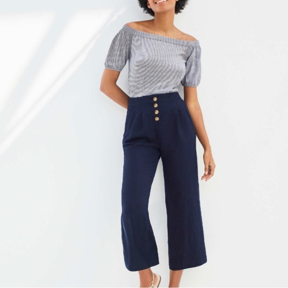 NWOT LOFT Cropped Wide Leg Linen Blend Pants (red)